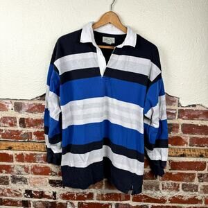 Vintage St Johns Bay Shirt Size Large Blue Stripe Cotton Long Sleeve Rugby Polo